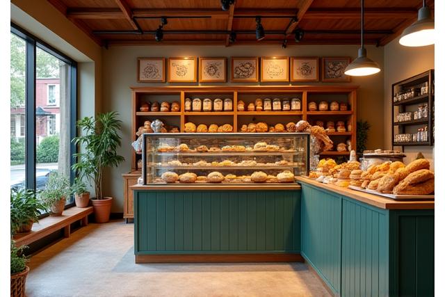 Intérieur chaleureux d'une boulangerie artisanale